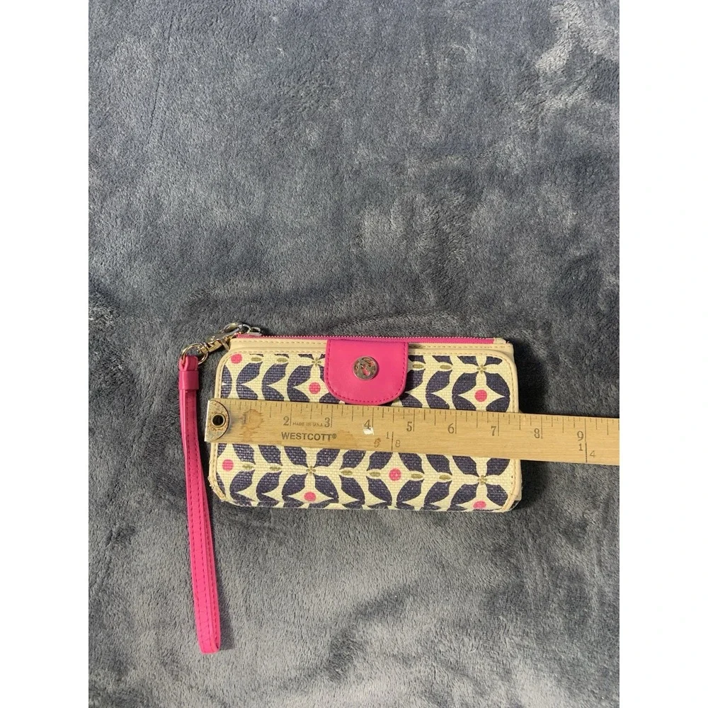 Spartina 449 Snap Wallet Genuine Leather Wristlet Pink Accents Geometric Design